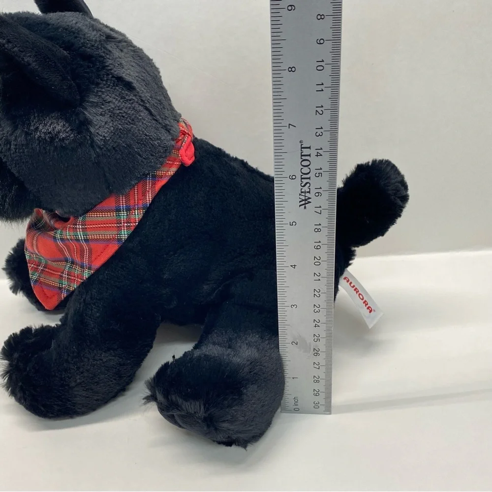 Aurora Scottish Terrier Scottie Dog Plush Black Plaid Bandana Stuffed Animal Toy